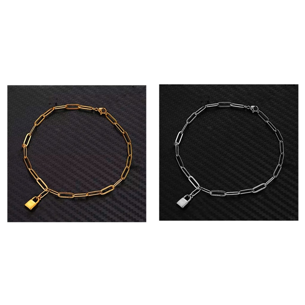 Women Paper Clip Link Chain Bracelet Padlock Lock Charm Stainless Steel NWOT